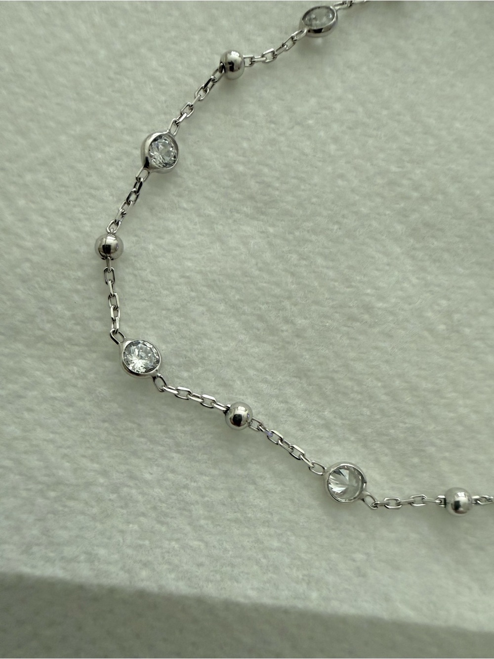 Sterling Silver Cubic Zirconia Station Necklace - Silver - Picture 2 of 6
